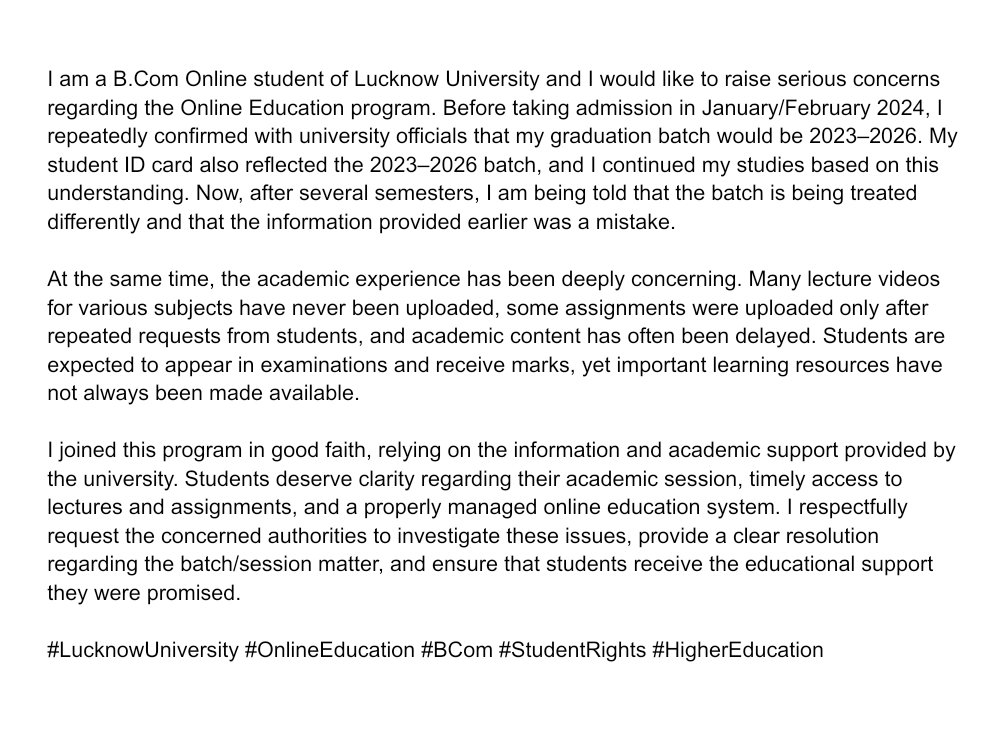 sutta00gaming's tweet photo. @ugc_india @EduMinOfIndia @dpradhanbjp @myogioffice @YogendraUpadhy @lkouniv
#LucknowUniversity #OnlineEducation #BCom #StudentRights #HigherEducation https://t.co/1CCd74ueSF