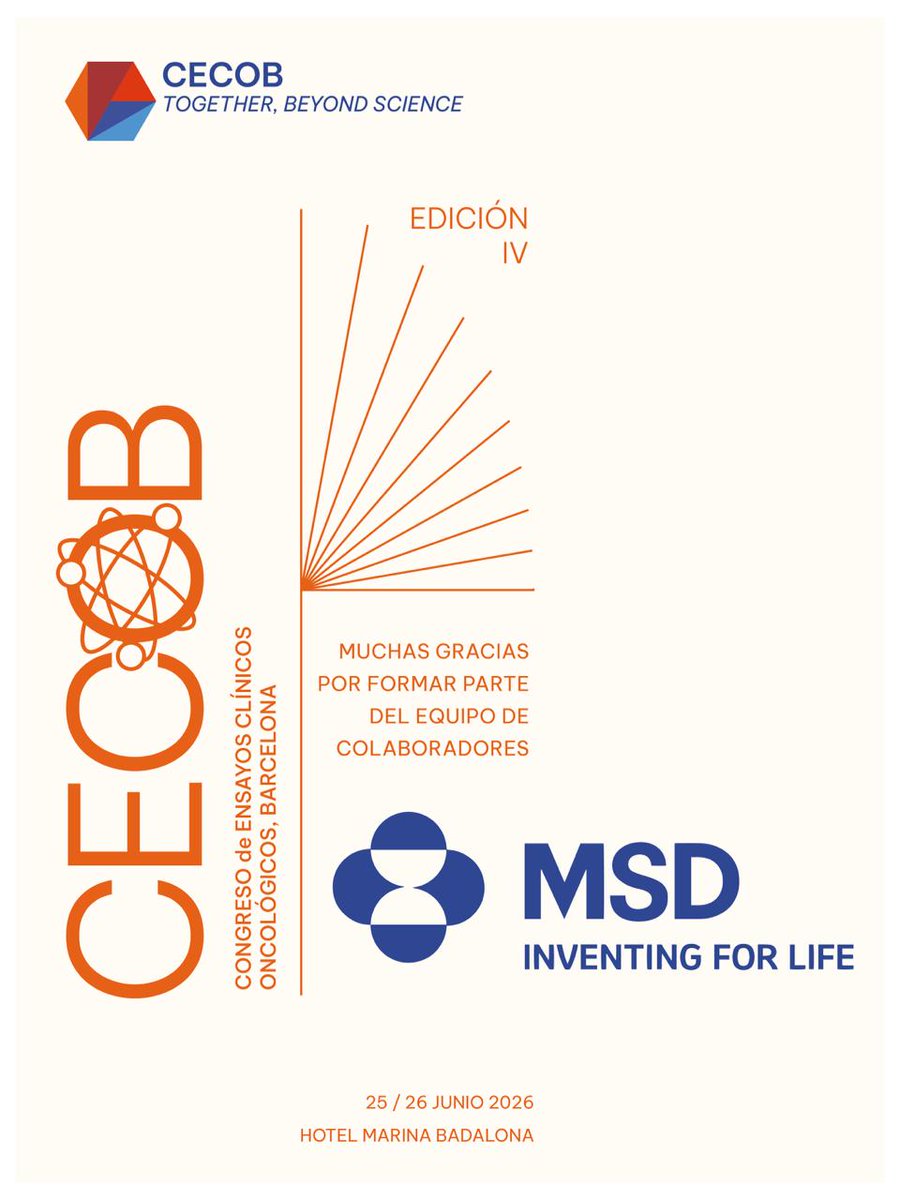 TRRFoundation's tweet photo. Colaboradores #CECOB2026 | Este año contamos con @msd_es @MSDEspana como patrocinador.

Gracias por formar parte de este encuentro para  avanzar hacia una mejor atención oncológica.

Programa e inscripciones: https://t.co/yzQa8TM666

#CECOB #EnsayosClínicos https://t.co/v95IumZi27