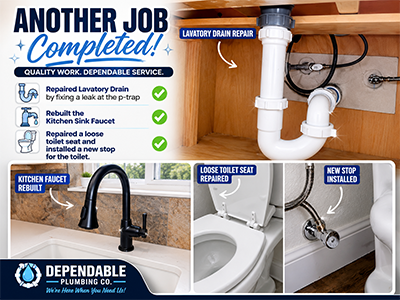DependableP's tweet photo. One visit in Burleson, four plumbing fixes: a leaky p-trap, a rebuilt kitchen faucet, a loose toilet seat, and a new toilet shutoff valve. We clear your whole list in one trip. https://t.co/e0fc3Mbn8u 

#Burleson #SouthDFW #PlumbingRepair https://t.co/xoTKPUpTmy
