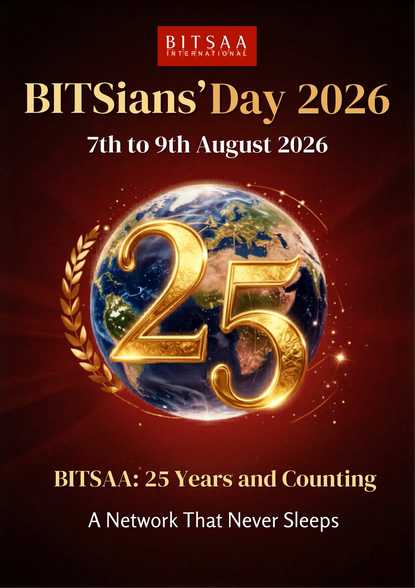 BITSAA's tweet photo. ๐จ THEME REVEAL ๐จ
25 years.
Millions of connections.
One global BITSian family.
๐ BITSAA: 25 Years and Counting
โก A Network That Never Sleeps
๐
BITSians' Day 2026
7โ9 August 2026
Because no matter where you are, a BITSian is never too far away.
#BITSiansDay2026 #BITSAA https://t.co/nuGf3TQp8f