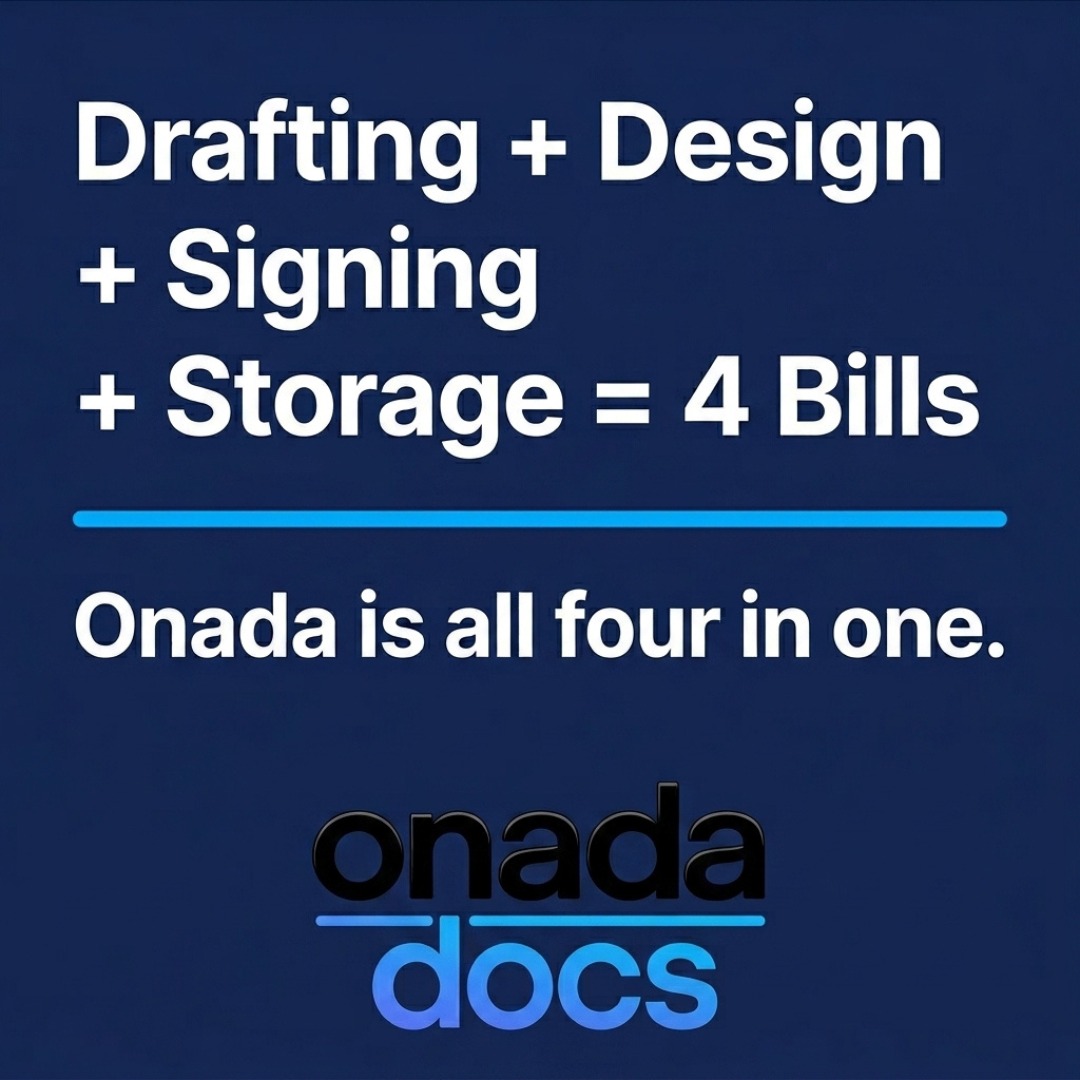 OnadaDocs's tweet photo. Count them: something to write it, something to make it look professional, something to get it signed, somewhere to keep it. Four subscriptions, four places it can break. OnadaDocs is all four in one place.
  #DocumentWorkflow #Paperless #DigitalDocuments #DocAutomation  #SaaS https://t.co/atHcOKVYJP