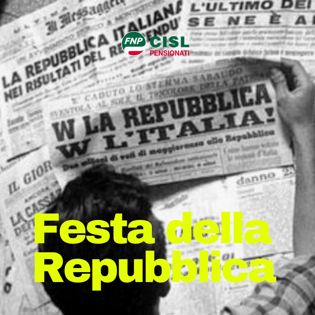 FnpCisl's tweet photo. #2Giugno #FestaDellaRepubblica
𝗟'𝗜𝘁𝗮𝗹𝗶𝗮 𝗰𝗵𝗲 𝘀𝗰𝗲𝗴𝗹𝗶𝗲 𝗶𝗹 𝗳𝘂𝘁𝘂𝗿𝗼: 𝗯𝘂𝗼𝗻 𝟮 𝗚𝗶𝘂𝗴𝗻𝗼 𝗮 𝘁𝘂𝘁𝘁𝗶! 🇮🇹
Il 2 giugno è una data fondamentale della nostra storia nazionale.
È il giorno in cui un Paese ferito dalla guerra, dalla paura e dalla povertà trovò la forza di rialzarsi e di scegliere democraticamente il proprio futuro.

Quest’anno la ricorrenza è ancora più speciale: ricorre infatti 𝗹’𝗼𝘁𝘁𝗮𝗻𝘁𝗲𝘀𝗶𝗺𝗼 𝗮𝗻𝗻𝗶𝘃𝗲𝗿𝘀𝗮𝗿𝗶𝗼 di quel referendum che sancì la scelta storica della nascita della Repubblica Italiana (1946-2026). 🗳️
Milioni di vite diverse, di speranze, di fatiche, di paure e di desideri tenevano in mano quella scheda elettorale:
- uomini tornati dal fronte
- famiglie che avevano perso tutto
- giovani che volevano lasciarsi alle spalle gli orrori del fascismo e della guerra
- le donne italiane, chiamate per la prima volta a votare e a partecipare pienamente alla costruzione della Repubblica.

Il 2 giugno 1946 nasce così molto più di una nuova forma istituzionale.
𝗡𝗮𝘀𝗰𝗲 𝘂𝗻’𝗶𝗱𝗲𝗮 𝗱𝗶 𝗣𝗮𝗲𝘀𝗲 𝗳𝗼𝗻𝗱𝗮𝘁𝗮 𝘀𝘂 𝘃𝗮𝗹𝗼𝗿𝗶 𝗰𝗵𝗲 𝗼𝗴𝗴𝗶, 𝗮 𝗱𝗶𝘀𝘁𝗮𝗻𝘇𝗮 𝗱𝗶 𝟴𝟬 𝗮𝗻𝗻𝗶, 𝗱𝗼𝗯𝗯𝗶𝗮𝗺𝗼 𝗰𝗼𝗻𝘁𝗶𝗻𝘂𝗮𝗿𝗲 𝗮 𝗱𝗶𝗳𝗲𝗻𝗱𝗲𝗿𝗲 𝗲 𝗰𝗲𝗹𝗲𝗯𝗿𝗮𝗿𝗲:
◽️Dignità della persona
◽️Partecipazione
◽️Lavoro
◽️ Solidarietà
◽️Democrazia
𝗖𝘂𝘀𝘁𝗼𝗱𝗶𝗮𝗺𝗼 𝗾𝘂𝗲𝘀𝘁𝗮 𝗲𝗿𝗲𝗱𝗶𝘁𝗮̀ 𝗲 𝗰𝗼𝗻𝘁𝗶𝗻𝘂𝗶𝗮𝗺𝗼 𝗮 𝗰𝗼𝘀𝘁𝗿𝘂𝗶𝗿𝗲, 𝗶𝗻𝘀𝗶𝗲𝗺𝗲, 𝗹'𝗜𝘁𝗮𝗹𝗶𝗮 𝗱𝗶 𝗱𝗼𝗺𝗮𝗻𝗶.
Buona Festa della Repubblica a tutti!
➡️https://t.co/4SwbtVPsYz
#FNPCISL