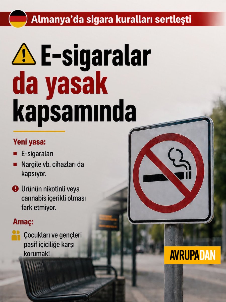 avrupadancom's tweet photo. Almanya’nın Baden-Württemberg eyaletinde sigara kuralları artık daha sıkı. 1 Haziran itibarıyla yürürlüğe giren yeni düzenlemeyle birlikte; duraklarda, okulların çevresinde, çocuk parklarında  sigara içmek yasaklandı. https://t.co/I6HGId7amb
