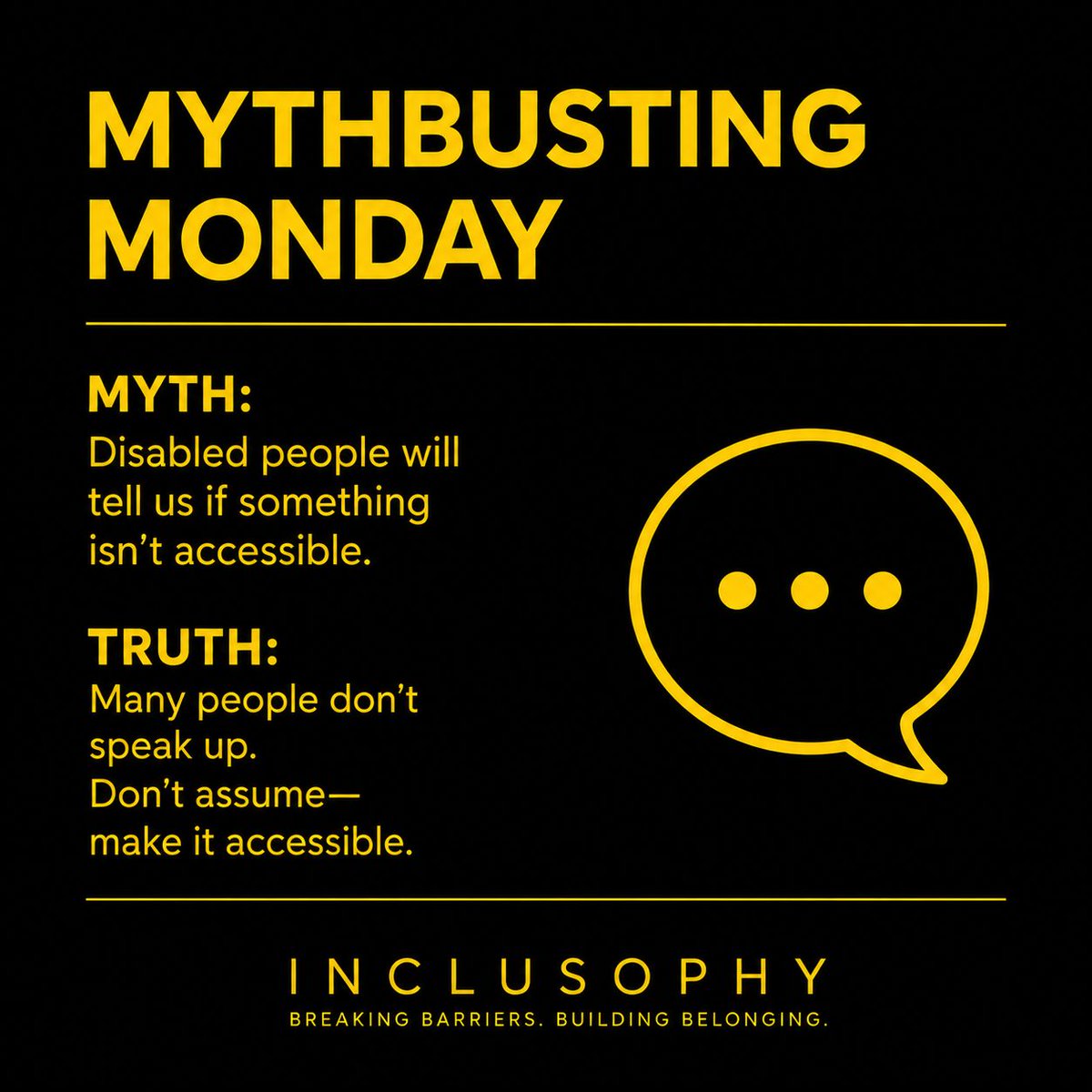 inclusophy's tweet photo. Many disabled people don’t complain. They leave quietly, go elsewhere, or assume nothing will change. Accessibility should never depend on somebody speaking up. Build access in from the start. https://t.co/nWCphjpfZy #Accessibility #Inclusion #Disability #AccessibleDesign https://t.co/7fm9Suh7yW