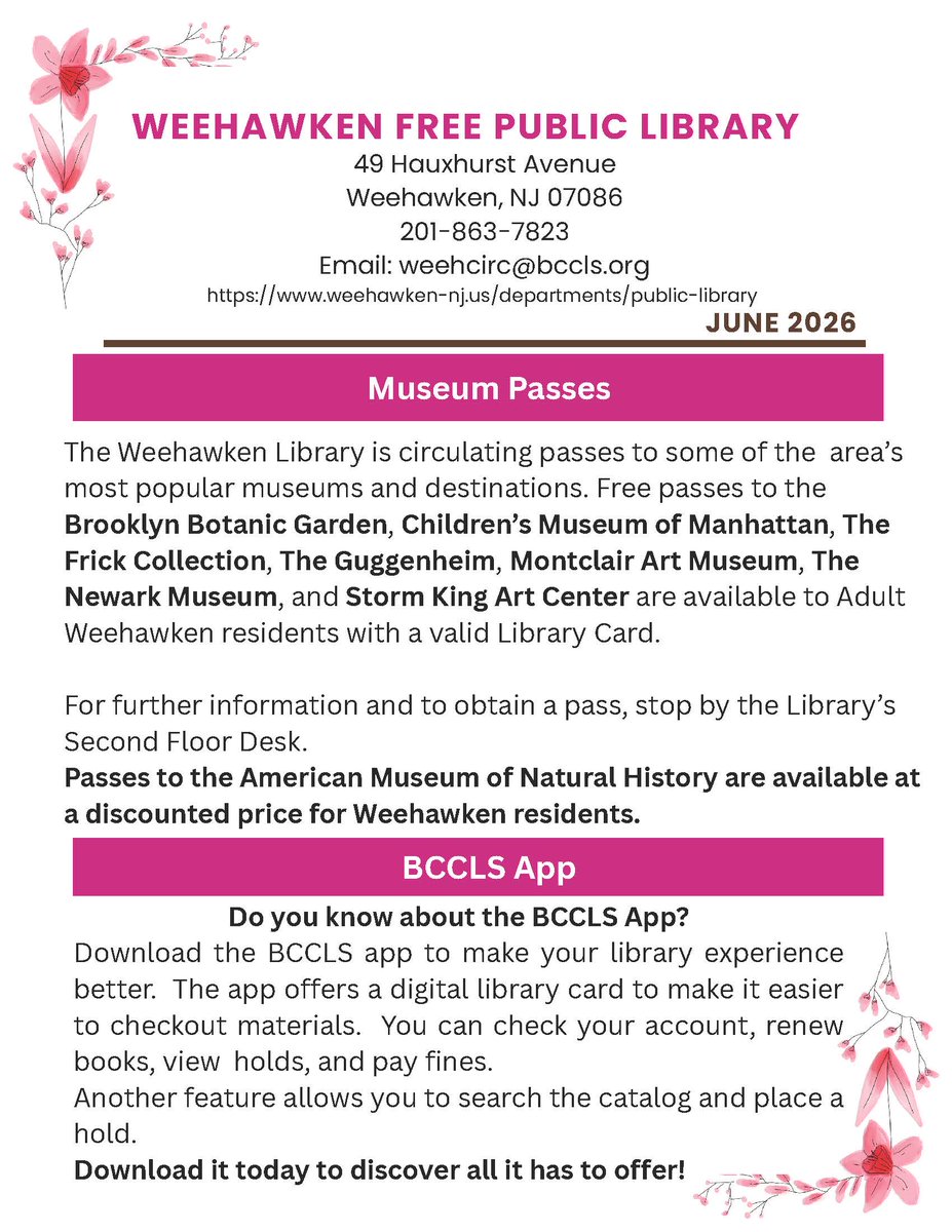 weehawkennj's tweet photo. Happy June! Check out the Weehawken Free Public Library June 2026 Newsletter!
(1/3) https://t.co/wa5wOV7pSe