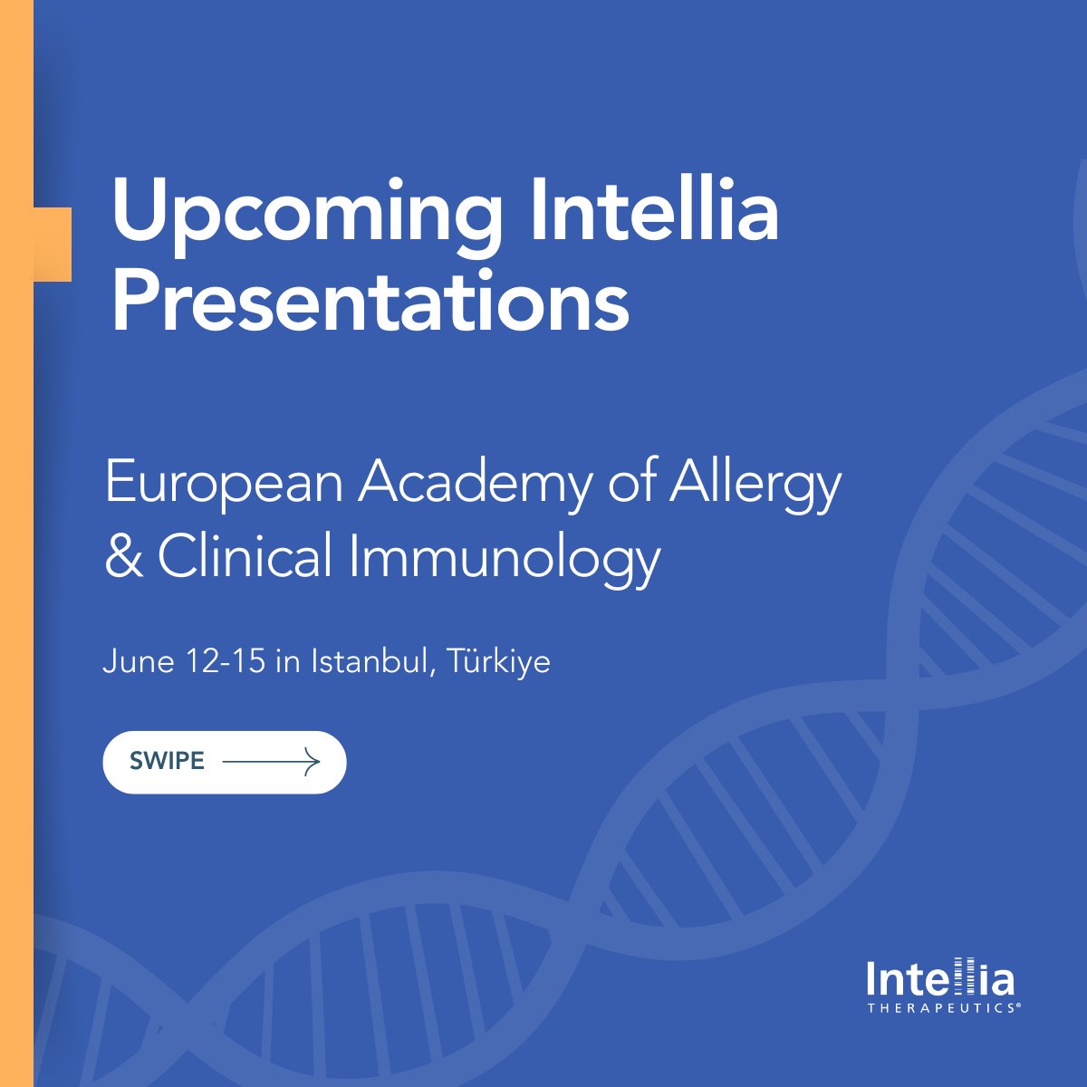 intelliatx's tweet photo. Intellia is looking forward to giving a late-breaking oral presentation highlighting additional data from HAELO, our Phase 3 clinical trial in #HereditaryAngioedema, and to sharing new research on patients’ continued unmet needs at the upcoming @EAACI_HQ Congress. More details here: https://t.co/2DvsBKQuhd