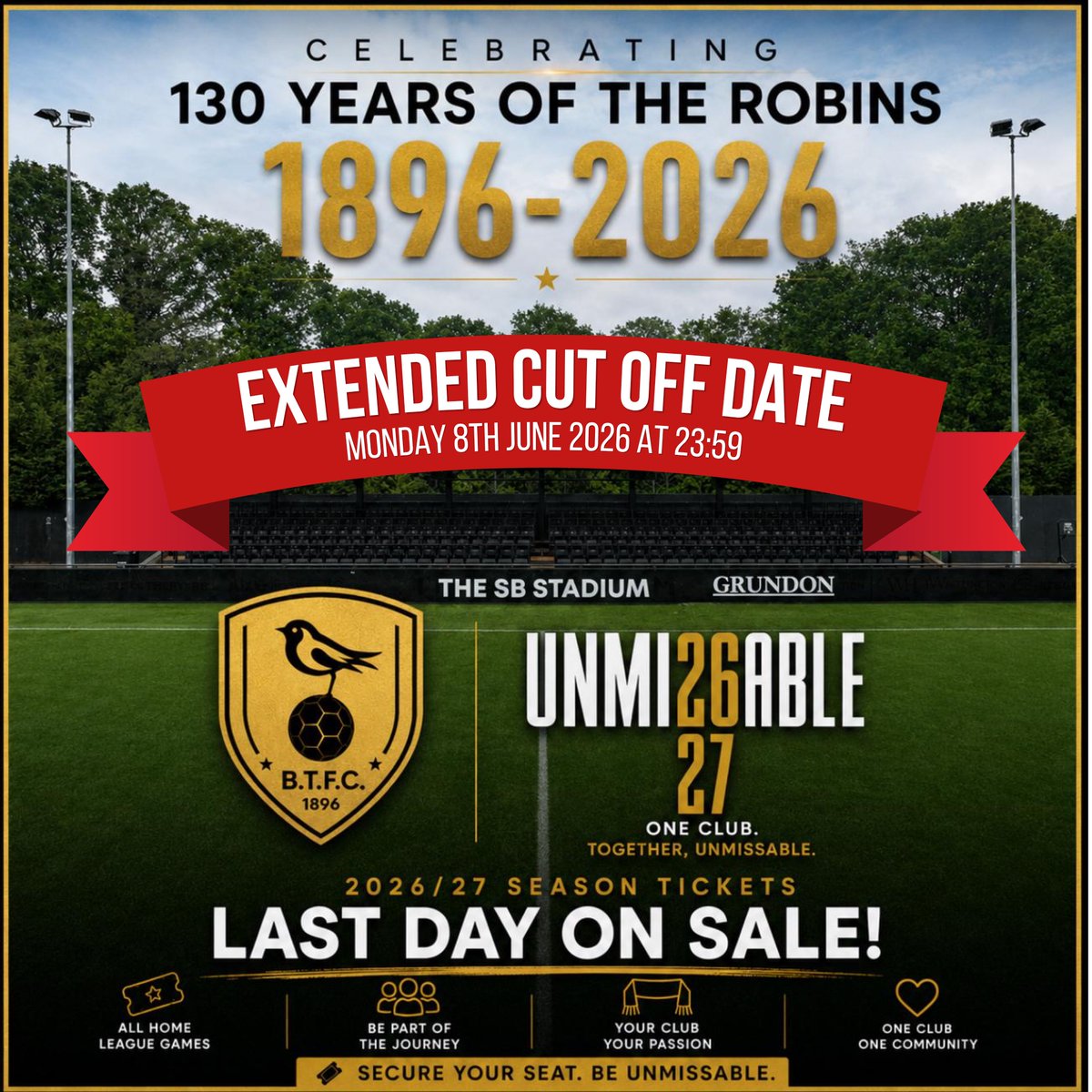 BracknellTownFC's tweet photo. ⚠️ EARLY BIRD OFFER EXTENDED ⚠️

We’ve had an incredible response so far, so we’re giving you a little longer…

The Early Bird deadline has been extended until Monday 8th June at 23:59 🕛

Now’s the time to get involved 🙌

#ForwardTogether https://t.co/fAfdprjZsz