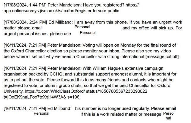 meganekenyon's tweet photo. When trying to lobby him to vote for him as Oxford University Chancellor, Peter Mandelson kept getting Ed Miliband's out of office: https://t.co/JF8crcjumN