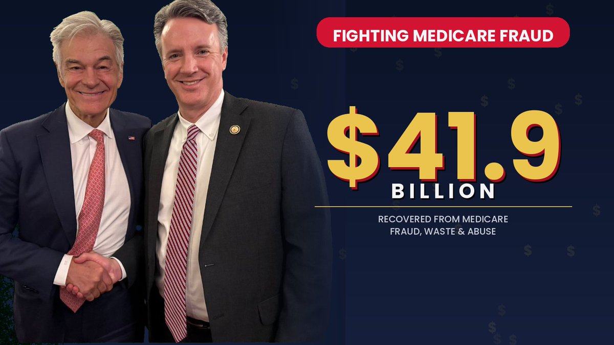 RepBenCline's tweet photo. @DrOzCMS is ELIMINATING fraud, and the American taxpayers are feeling the relief. 

The Anti-Fraud Task Force has saved Americans $41.9 billion in Medicare costs. Republicans will keep fighting to put money back in your pocket. https://t.co/r8PMW89nTb