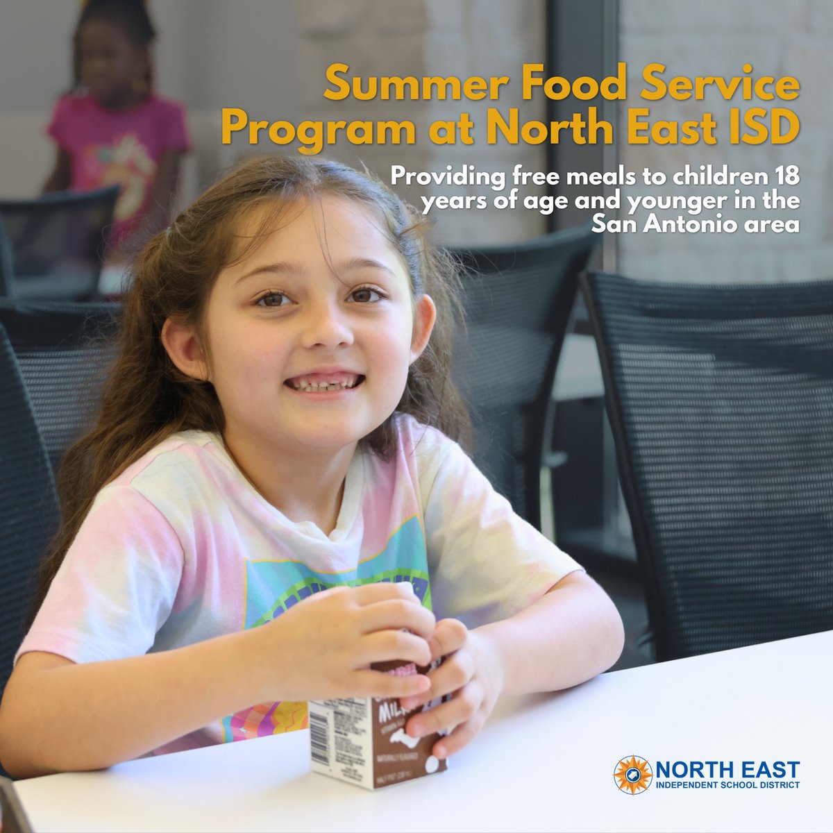NEISD's tweet photo. Free summer meals are available for children 18 and younger at NEISD!☀️🍎Meals are available to ANY child 18 years old or younger in the San Antonio area. View meal site locations, dates, and serving times: https://t.co/5PDif9Dl8k

#NorthEastISD #NEISD #FreeSummerMeals https://t.co/JwSTXN37Lt