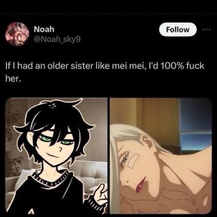 130Wishes's tweet photo. @Noah_Sky1 Noah Otaku slandering CSM like one quick Google search of “Noah Otaku Incest” won’t derail his entire argument. https://t.co/L9xxpMGR2U