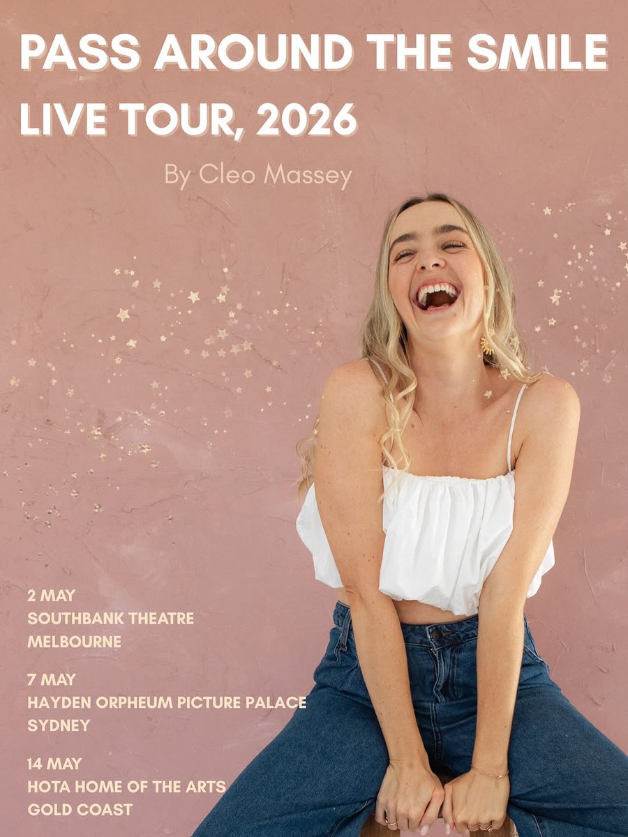 cleomassey627's tweet photo. MELB-SYD-GC, tickets are now available for my Pass Around the Smile Live Tour! 🎉🎤 LINK IN BIO! Comment what show you are coming to!! Grab your friends, fam, colleagues, or come on your own! I can guarantee you a fun, uplifting and magical night.🌛💫 Al... https://t.co/HPPqCLdD3u