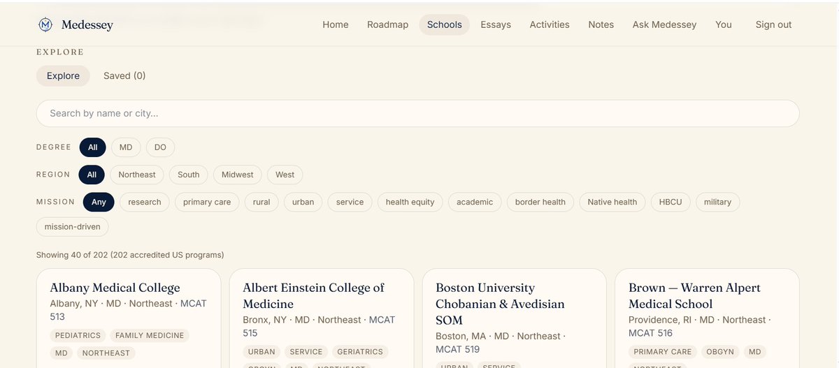 Marcelle__2's tweet photo. I spent the last several months building Medessey.

A platform that helps medical school applicants organize their journey in one place:

• Activities
• School lists
• Essays
• Guidance

Looking for feedback from premeds and med students.

https://t.co/0fo4DqNpyc

#premed https://t.co/Ld71mbiQJz