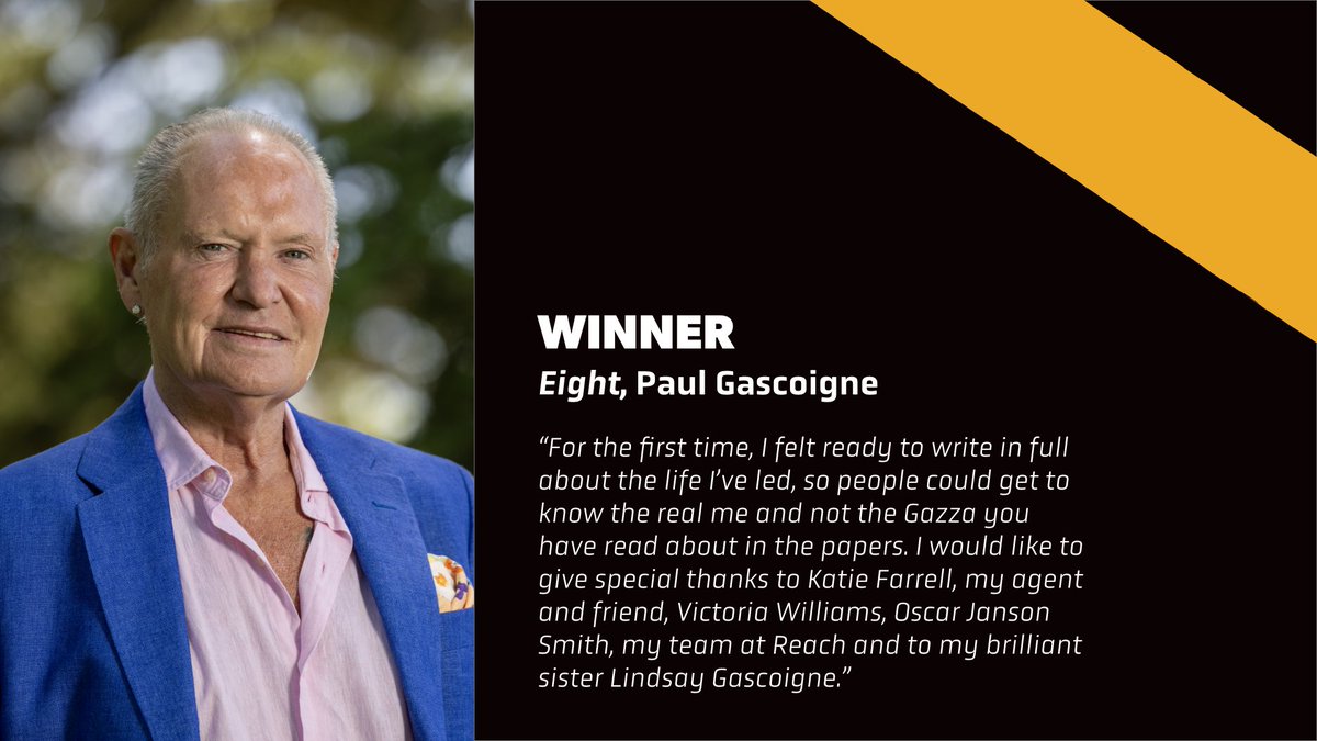 sportsbookaward's tweet photo. Congratulations to @thegazza_, the WINNER of the @ctshirts Autobiography of the Year, in association with @thetimes.

Written with Victoria Williams, one of the most naturally gifted English footballers ever tells his story with unflinching honesty, from his bursts of genius on the pitch to his troubled life and battles with addiction off it.

@reach_sport #CTSBA26 #ReadingForSport

Photo credit: Rowan Griffiths