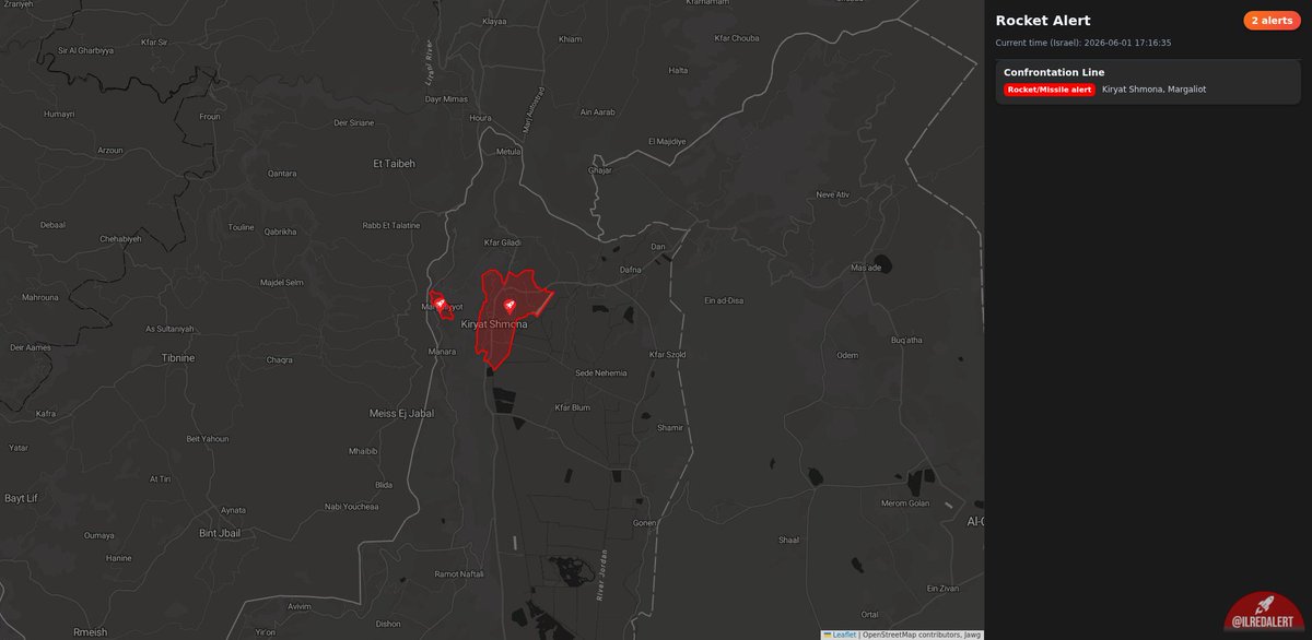 Rocket Alert [17:16:35] - 2 Alerts: • Confrontation Line — Margaliot ...