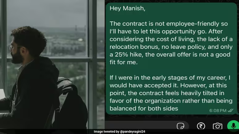 ndtv's tweet photo. "Money Isn't Everything": Techie Rejects Rs 72 Lakh Job Over Strict 5-Day Office, No Leave Policy
https://t.co/NVIBr8wPGk https://t.co/OclYcB9w6C