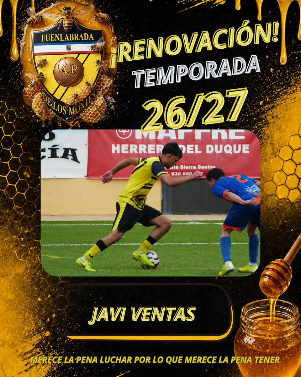 APFuenlabrada's tweet photo. ⚠️!RENOVACIÓN! ⚠️

Javi Ventas ✅✍🏻

El máximo goleador de la categoría continúa otra temporada en el equipo de su pueblo.🔫

Javi nos seguirá aportando lucha, velocidad, coraje y sobretodo muchos goles. 🧐

💛🖤💛

#Soñemosalogrande  #Vamosap https://t.co/7sPLisc0Bt
