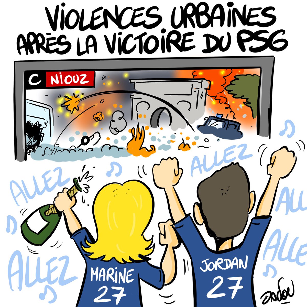 dadoubd's tweet photo. Violences urbaines en France après la victoire du PSG en Champions League
#paris #violence #police #gav #infos #rn #celebration #psg #caricature #liguedeschampions #dessin #tbt9
#Dadou ✍🏻
https://t.co/DNxcn9phtP https://t.co/39OlYvXeEQ