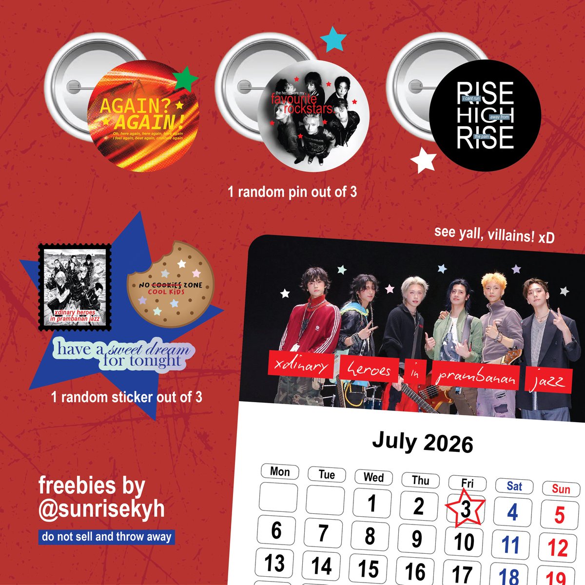 sunrisekyh's tweet photo. xdinary heroes 🎸🎹🥁
in prambanan jazz festival 2026 ⭐️
— freebies by @sunrisekyh

📅 3 July 2026

★ must be a villain
★ say hi when you meet me
★ do not sell and throw away

#xdinaryheroes #xdiz #xh_in_pjf https://t.co/u7hVqV3wql