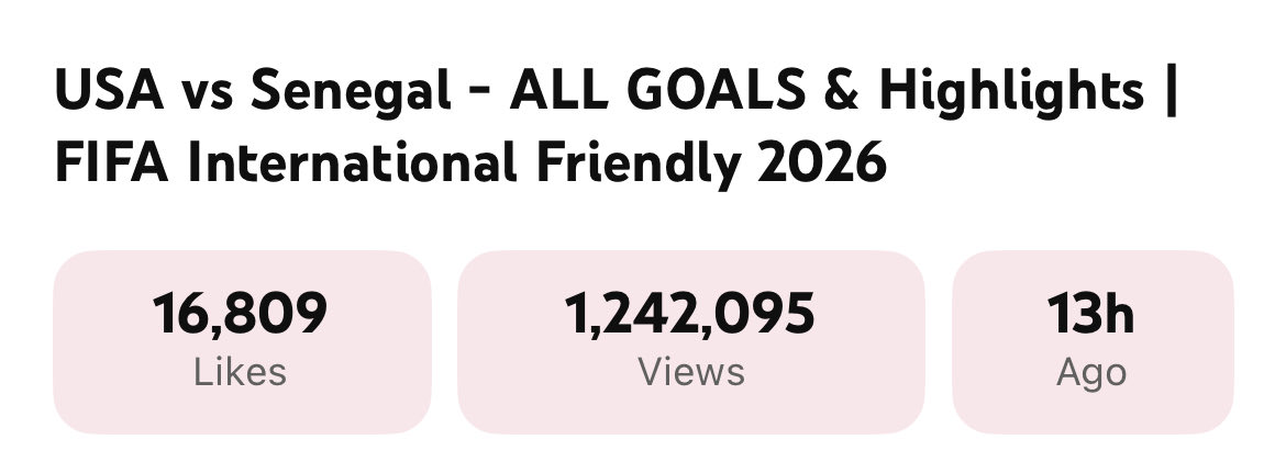 LookingBeyond2's tweet photo. The USMNT vs. Senegal friendly has nearly as many YouTube views as Saturday’s Champions League final https://t.co/L7QgrOYURN