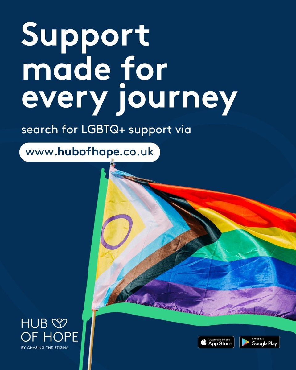 ChasingStigma's tweet photo. Pride is about community, visibility and being able to show up as yourself 🏳️‍🌈💙

But support matters too.

Search for LGBTQ+ support via https://t.co/k1zAo2eKg6 or download the free app! 📱

#Pride #PrideMonth #LGBTQSupport #HubOfHope #MentalHealthSupport #ChasingTheStigma https://t.co/4mP0pV4wwC