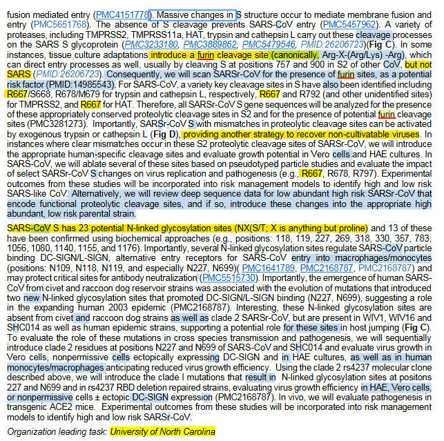 EMM_386's tweet photo. This 2009 paper inserted FCS at sites mentioned in DEFUSE (667, 797)?

"introduced a furin cleavage site at ... S2′ as well as at the junction of S1 and S2 .. trypsin-independent fusion, increased by the presence of a second furin cleavage site at S1–S2."

https://t.co/KbidCiiS5k https://t.co/GwXPFuS4nf