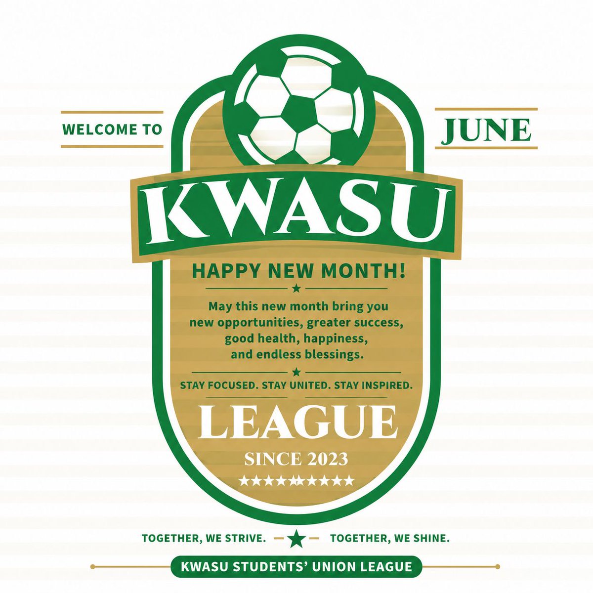kwasususport's tweet photo. WELCOME TO JUNE 🌿

Happy New Month, Kwasuites!

A new month brings new opportunities, new goals, and new victories. https://t.co/DAzYVQEvF1