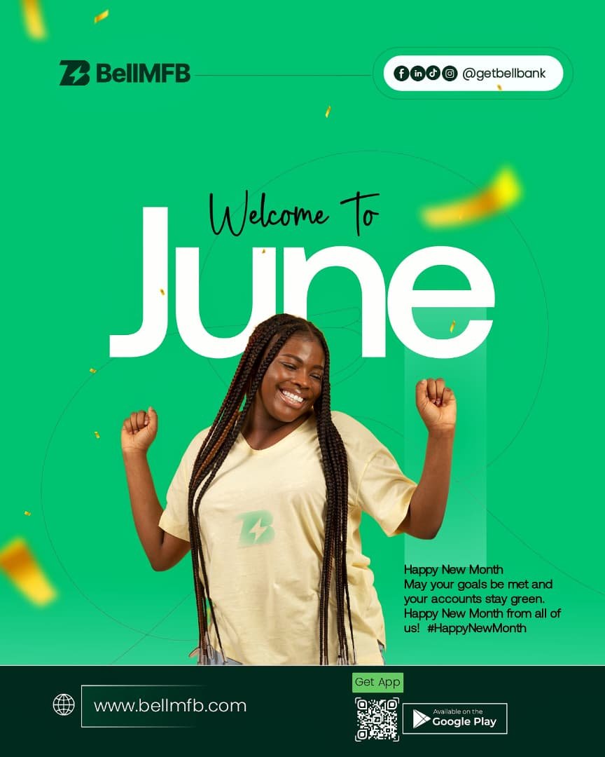 GetBellMonie's tweet photo. Welcome to June.

Whatever your financial goals look like this month, remember that progress is built through consistency, not perfection.

We're cheering you on every step of the way.

Happy New Month from BellMFB. https://t.co/OMS6a6P5iq