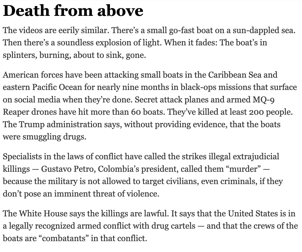 ThomasPogge's tweet photo. NYTimes on US boat bombings
https://t.co/fOPdTwodvH https://t.co/qpJ6vOKeAS