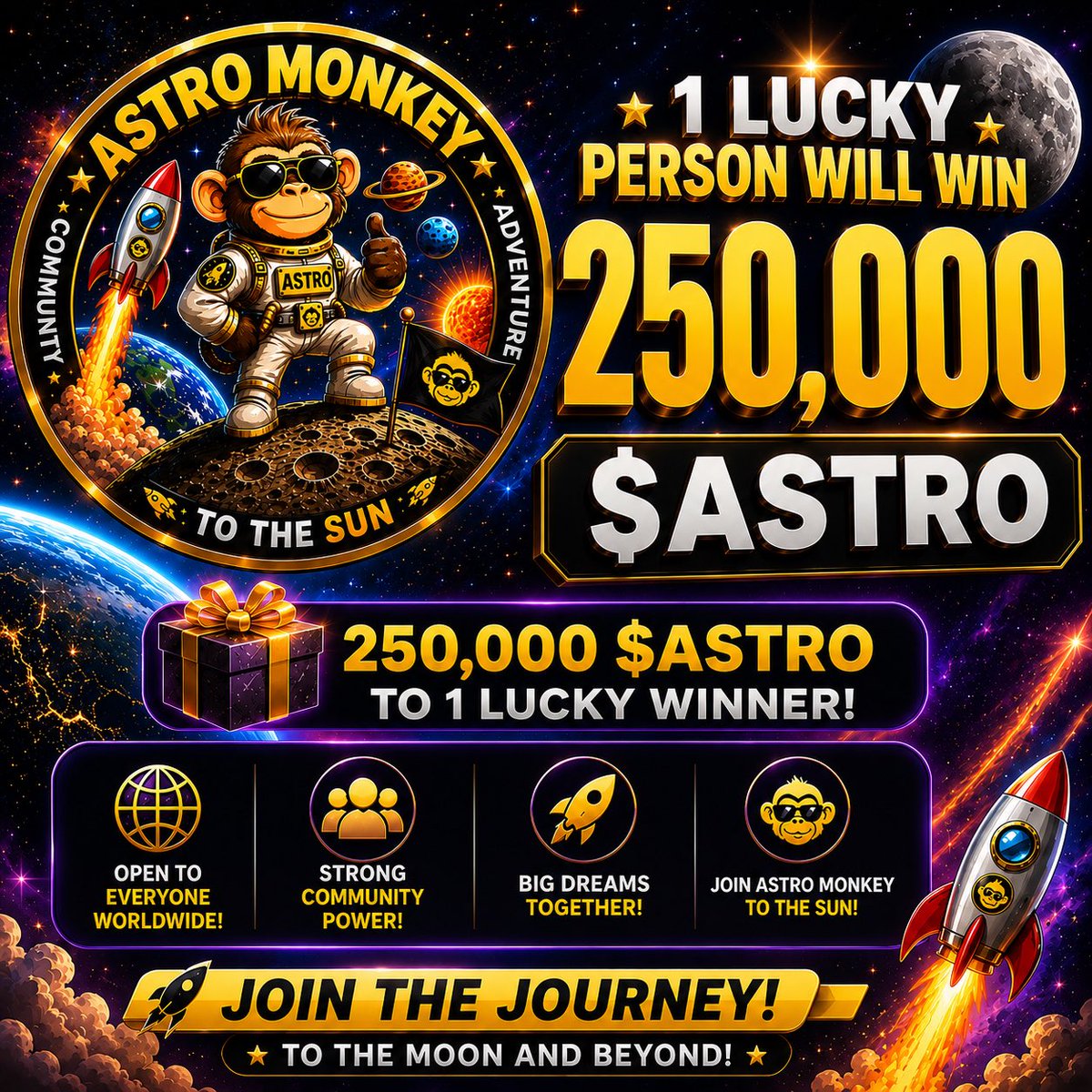 AstroMonkey777's tweet photo. 🌙🐒 Astro Monkey’s first destination is the Moon.

The Moon slowly moves away from Earth every year.

How many centimeters does the Moon move away from Earth each year?

🚀 250,000 $ASTRO reward for this challenge.

⏳ Event duration: 3 hour.

#AstroMonkey #ASTRO https://t.co/tNWIf2777w