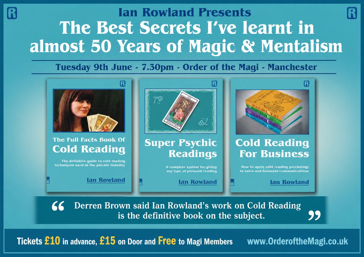 OrderOfTheMagi's tweet photo. THE ORDER OF THHE MAGI 

Manchester's Magic Club &amp; Magical Society for Magician's &amp; Mentalism Mind Reading Performers Presents

Ian Rowlands Best Secrets I've Learnt Lecture on 9th June 

https://t.co/wqnmgSGPUO

#Mentalism #MindReader #Magician #Magic #Psychic #ColdReading https://t.co/BK5posoIgm