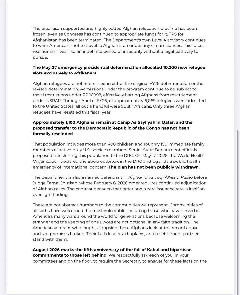afghanevac's tweet photo. Ahead of Secretary Rubio’s testimony this week, #AfghanEvac and America’s leading refugee resettlement organizations sent a letter to Congress calling for answers on Afghan allies.

Congress must demand answers. America must keep its promises. https://t.co/zpJ2W8MKrr