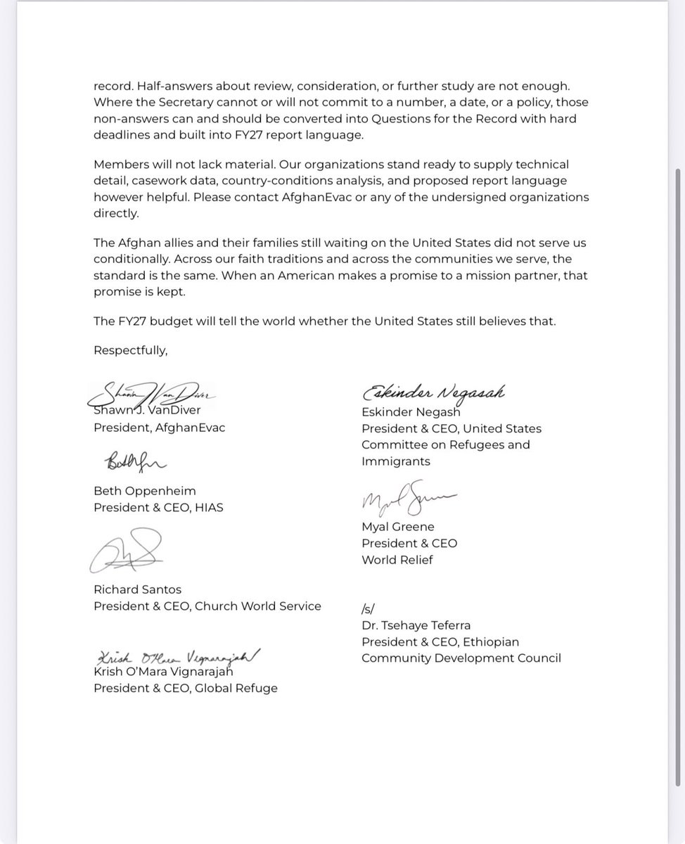 afghanevac's tweet photo. Ahead of Secretary Rubio’s testimony this week, #AfghanEvac and America’s leading refugee resettlement organizations sent a letter to Congress calling for answers on Afghan allies.

Congress must demand answers. America must keep its promises. https://t.co/zpJ2W8MKrr