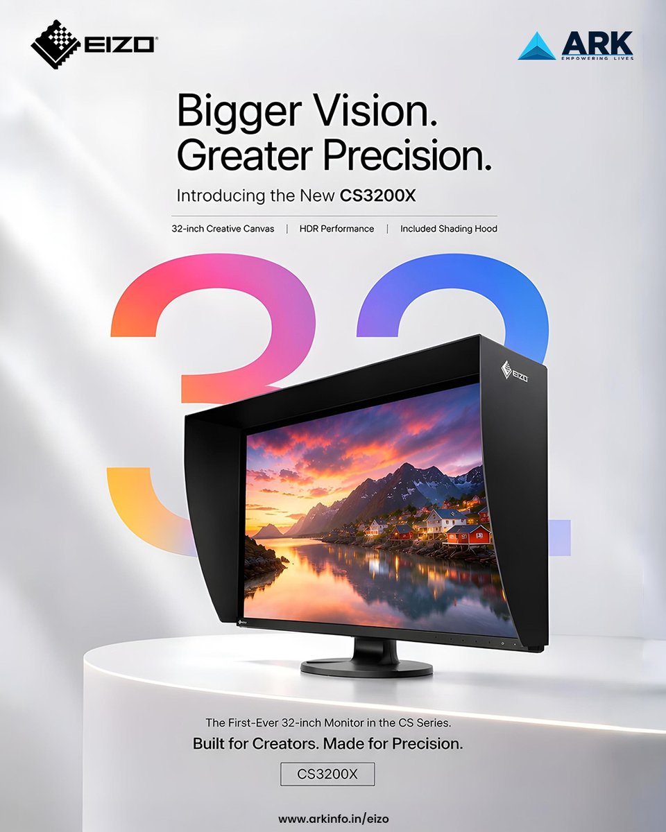 arkinfosolution's tweet photo. Bigger Vision. Greater Precision.
The new EIZO ColorEdge CS3200X combines professional color accuracy, HDR support, and a spacious 32-inch 4K canvas for demanding creative workflows.

To learn more, visit https://t.co/vUGYE5UZ80

#EIZO #ColorEdge #EIZOIndia #CS3200X #colorgrading https://t.co/X4wHKAfyd0