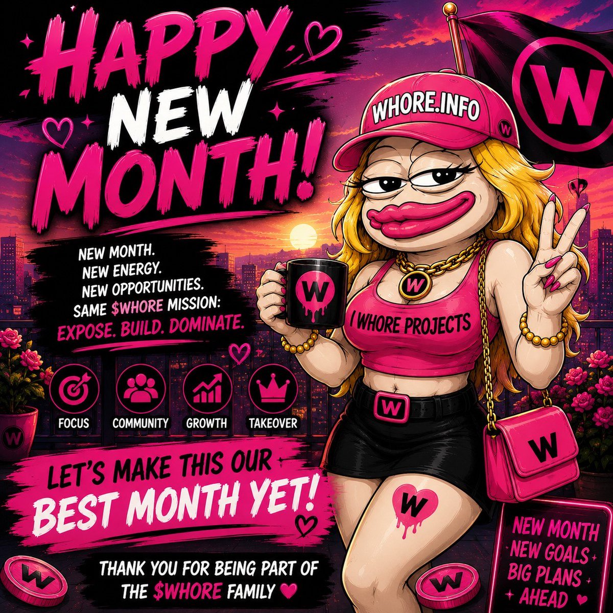 SAMKIN_V001's tweet photo. 💋 HAPPY NEW MONTH $WHORE FAMILY! 💋

A new month means new opportunities, new goals, and another step closer to making history together.

Thank you to every community member supporting the vision @Whorecrypto
https://t.co/KvTLyLDHAJ #memecoin https://t.co/SmUp1YA0oP