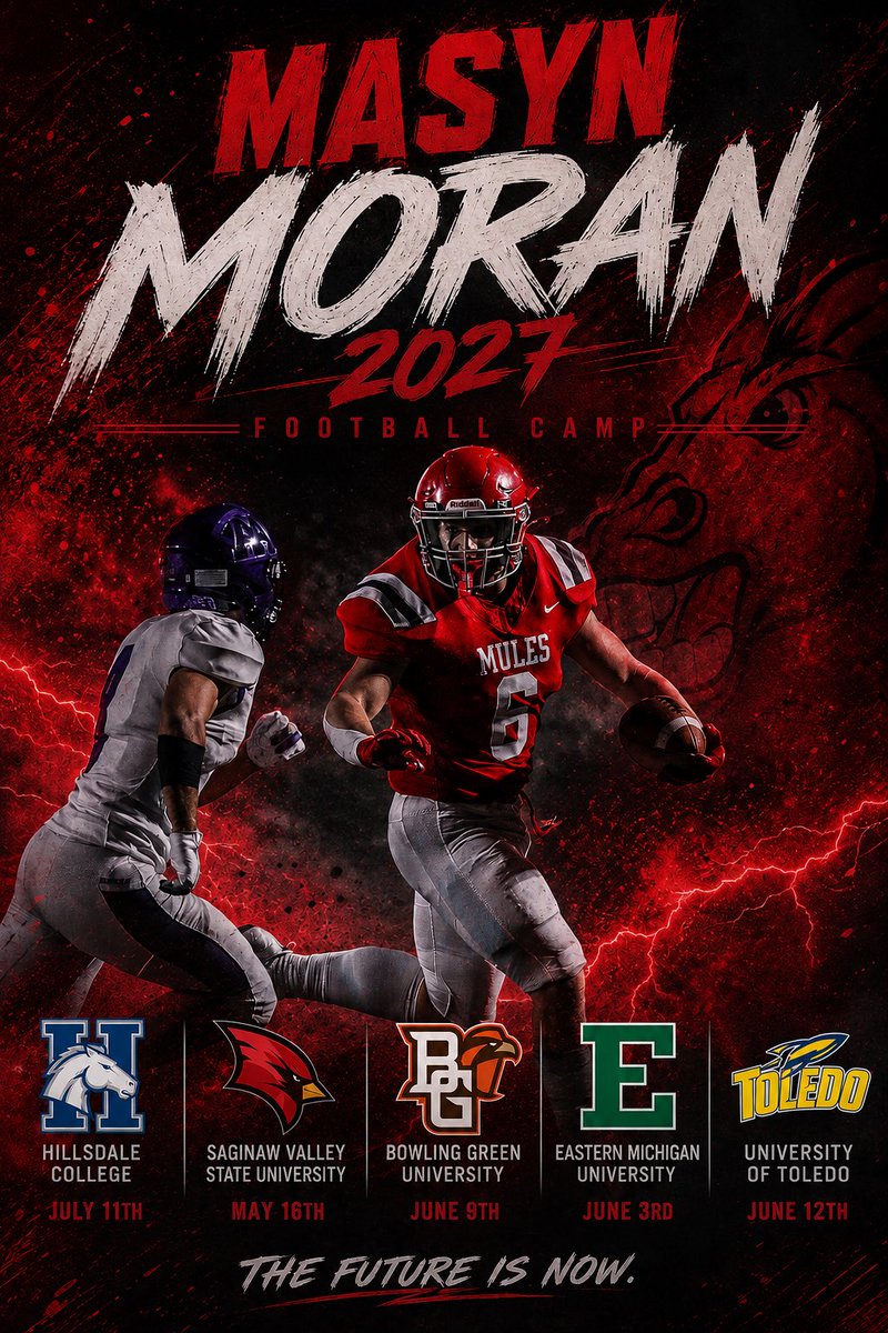 MasynMoran2027's tweet photo. These are the football camps I will be attending this summer. Ready to get to work! 🪓🪵@coachm16 @MikePark216 @KickingMulesBed https://t.co/K0VqQZvLXU