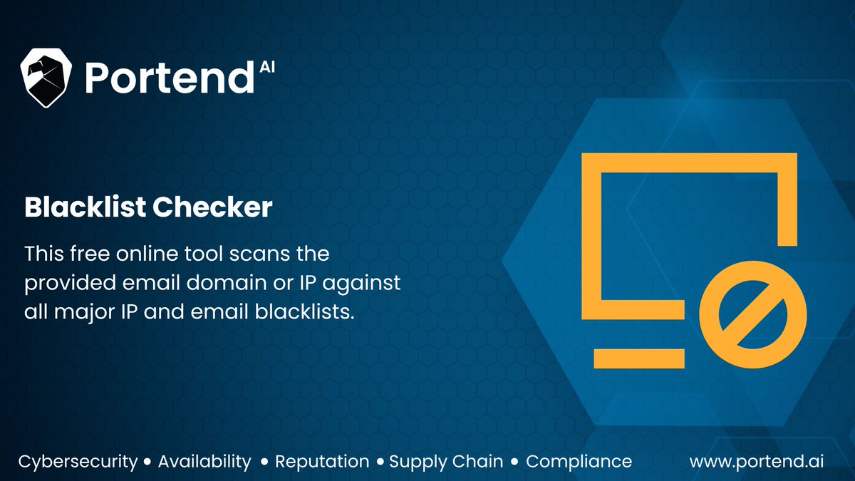 PortendAI's tweet photo. This free tool checks whether your domain is listed on DNS-based blacklists (DNSBL/RBL) and threat intelligence databases. Stay ahead of issues and keep your assets trustworthy.

https://t.co/qjblSRfIiK

#CyberSecurity #ThreatIntelligence #DNSBL #RBL #EmailSecurity https://t.co/KeGcbfgLel