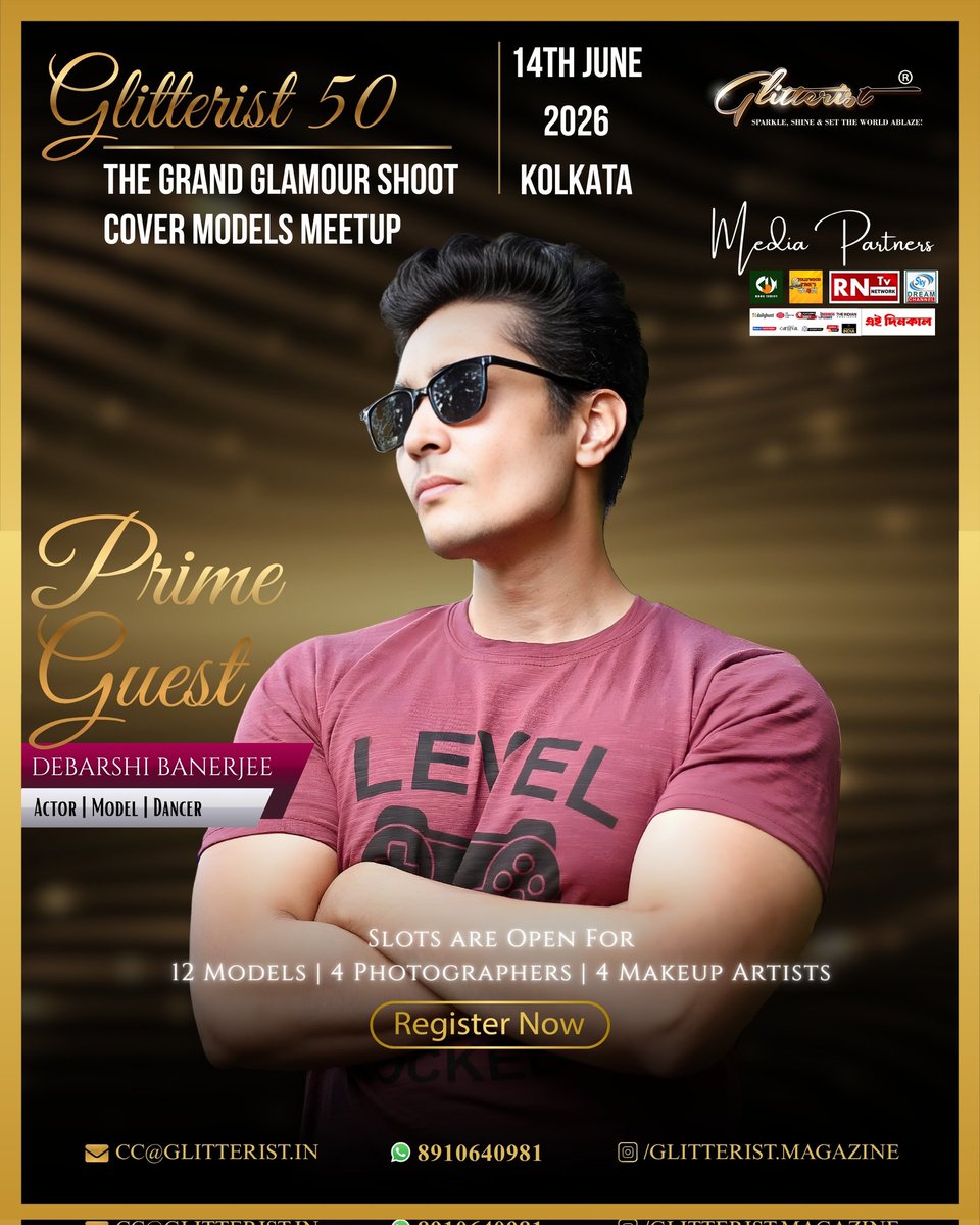 GlitteristMag's tweet photo. We are pleased to welcome Debarshi Banerjee as a Prime Guest at Glitterist 50 – The Grand Glamour Shoot &amp; Cover Models Meetup.

#actor #dancer #glitterist50 #glitteristmagazine #magazineevent #kolkataevent https://t.co/QL291G1D2k
