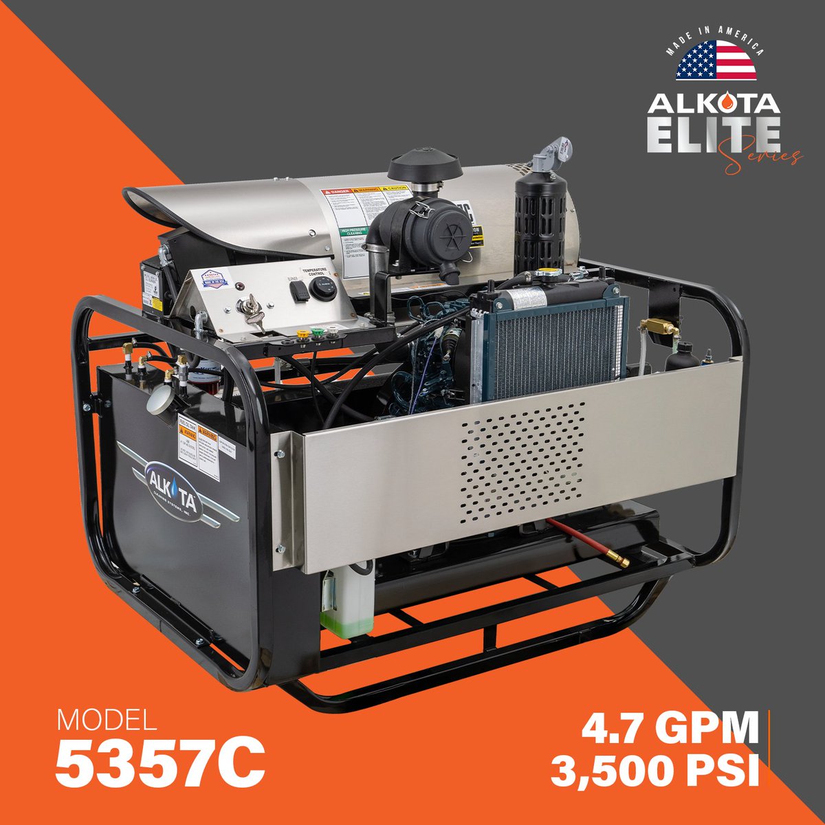 AlkotaCS's tweet photo. The ALKOTA 5357C. Diesel powered and diesel fired—this single-fuel beast delivers 4.7 GPM at 3,500 PSI. Trailer-ready and built for mobile cleaning power.
See the 5357C in action: https://t.co/IjI6QXkk3t
#alkotaelite #pressurewasher #madeintheusa https://t.co/FzBylyjxke