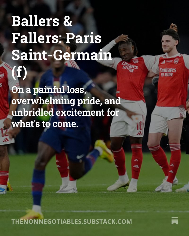 Shamsdale's tweet photo. 📝 NEW: My final Ballers &amp; Fallers column of the 25/26 season. It’s been an absolute pleasure to be able to write these throughout the entirety of a title-winning campaign. Here, I give some thoughts on the CL final, Arsenal standouts, the parade, and going again.

Link below 👇🏽 https://t.co/vLdz0YjEmm