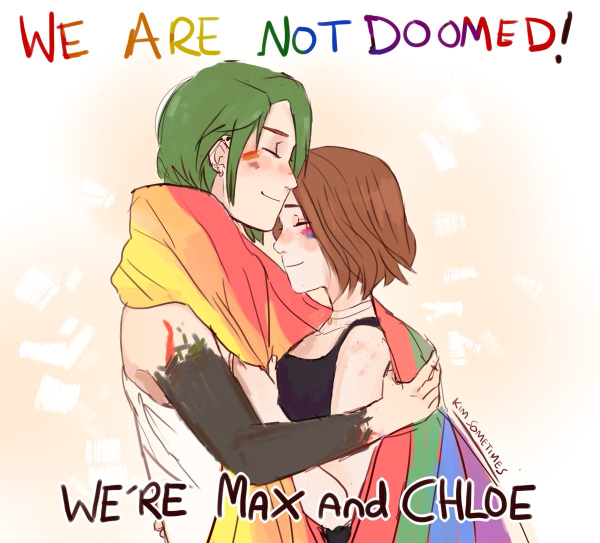 KWhite121355's tweet photo. We're Max and Chloe, i'm celebrating Pride month with my favourite sapphics, and my new favourite quote from them in reunion😭(I have not drawn in a million years but for them I locked in) #pricefield #pridemonth #lifeisstrange https://t.co/yn6vRNnD7P