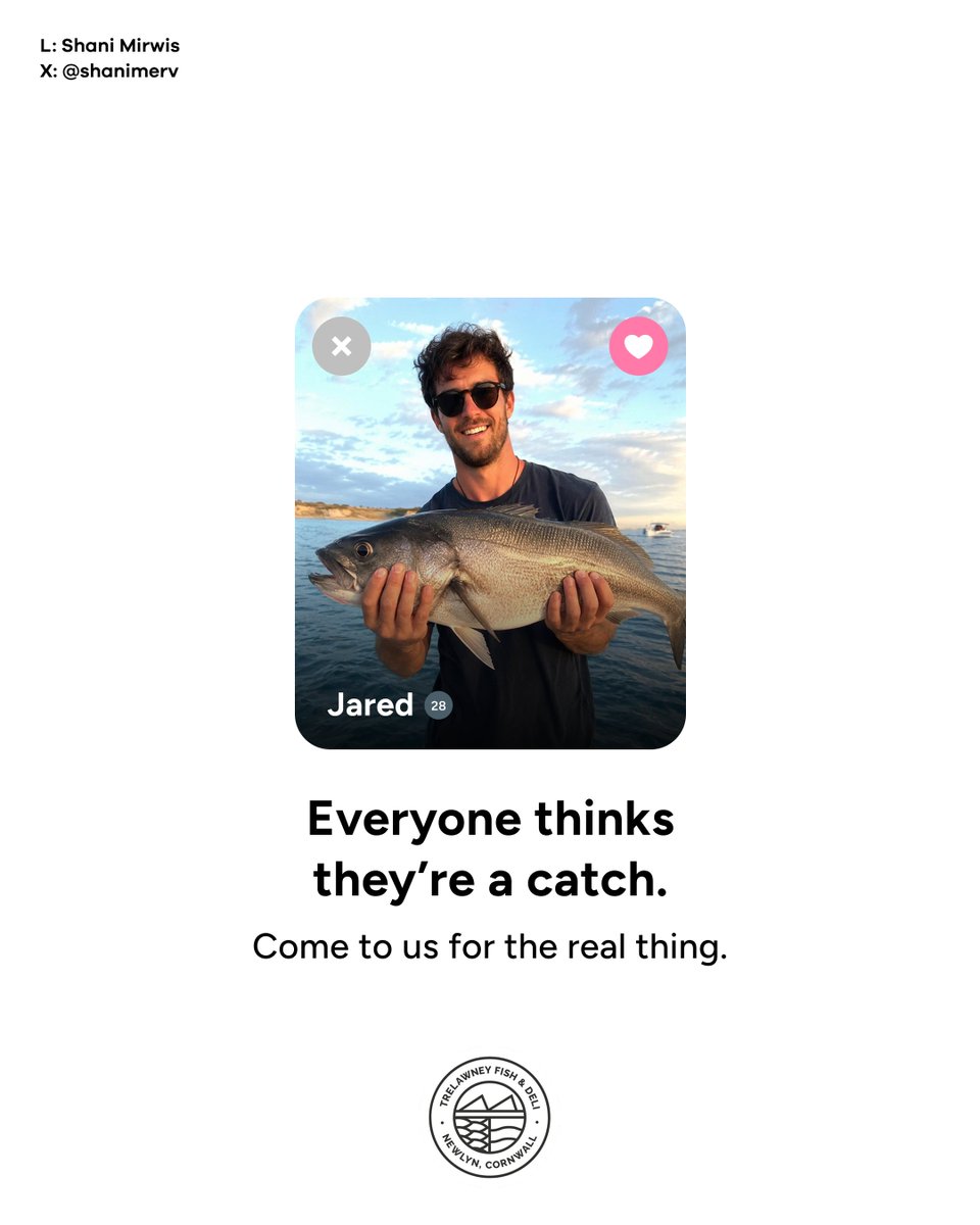 shanimerv's tweet photo. A nod to all the guys holding fish on dating apps. You know who you are 👀

Create posters to advertise #FISHMONGERS 🐟
@OneMinuteBriefs https://t.co/GEaVcWBigo