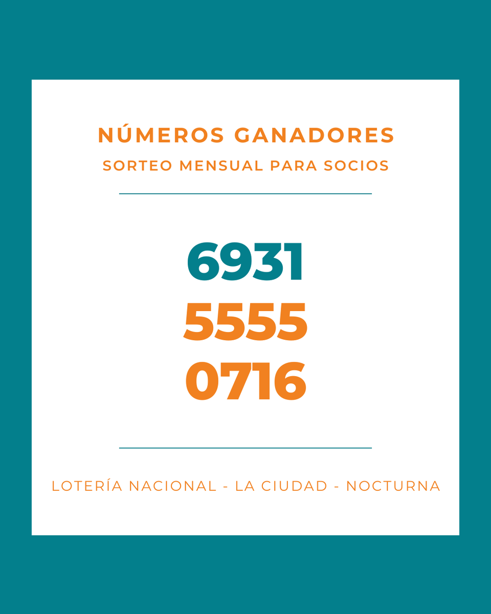 BVIoficial's tweet photo. 🎉 Conocé los números ganadores del sorteo mensual para socios.⁣

1° premio: ⁣6931
2° premio: ⁣5555
3° premio: ⁣0716

[ Premios vacantes ]⁣

▶️ Participás con cuota al día, las ��ltimas 4 cifras de tu N° de socio y la jugada del último sábado (lotería de la Ciudad Nocturna). https://t.co/hTCH5wLxb4