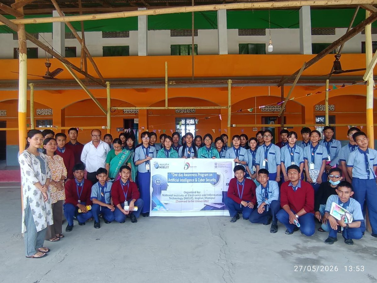 ImphalNielit's tweet photo. 1st June 2026: NIELIT Imphal conducted an Awareness Programmes on #Artificial_Intelligence (AI) and #Cyber_Security at Martin Grammar School and MMS Genius Academy, Kakching, Manipur, on 1st June 2026. https://t.co/Rg8KlyjNGT