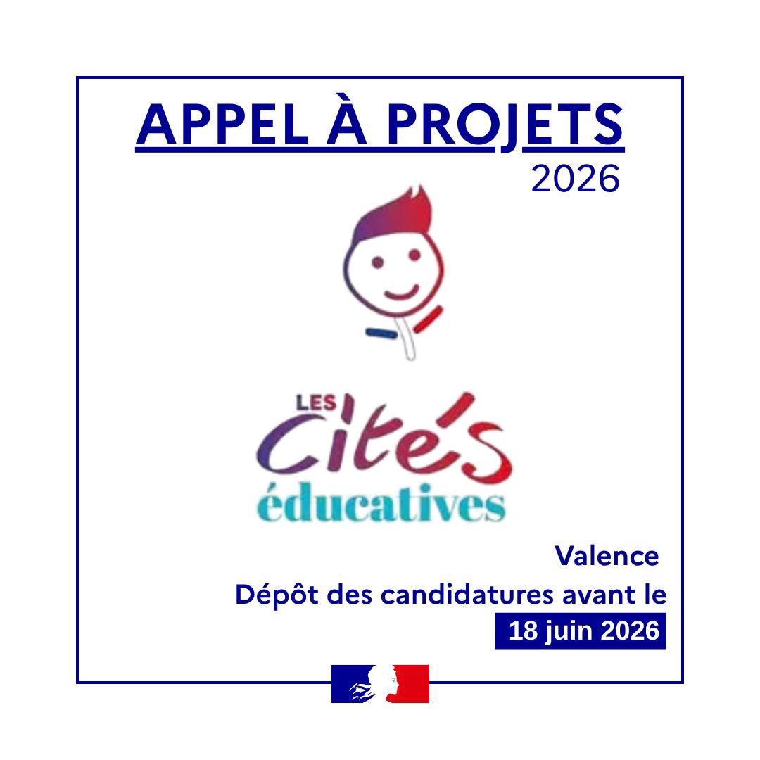 Prefet26's tweet photo. 👉 L’Appel à projets 2026 de la Cité éducative de Valence est lancée, déposez vos projets jusqu’au
18 juin !

La préfecture, la ville de Valence et l’Éducation nationale ont lancé l’appel à projets 2026 destiné à soutenir des actions éducatives, culturelles, citoyennes et inclusives en faveur des enfants et des jeunes de 0 à 25 ans et de leurs familles.

👉 Les priorités 2026 de la Cité éducative de Valence

Pour l’année 2026, les projets devront s’inscrire, au moins, dans l’une des priorités suivantes :
Priorité 1. Promouvoir la continuité éducative autour des établissements scolaires de la Cité éducative en inscrivant son action dans les parcours éducatifs

Priorité 2. Ouvrir le champs des possibles avec le parcours d’avenir : orienter, former et insérer professionnellement les jeunes de 11 à 25 ans

Priorité 3. Favoriser l’émergence d’un pôle mathématiques et scientifique autour du collège chef de file

Priorité 4. Accompagner les parents et les familles à chaque âge du parcours de l’enfant et du jeune.

Les projets de la priorité 1 doivent être construits dans une démarche partenariale avec au moins un acteur de la communauté éducative : écoles, collèges, lycée listés dans l’appel à projets.

Les modalités de candidature, le calendrier et les critères de sélection sont détaillés dans le règlement de l’appel à projets https://t.co/uGWJQwOvyG