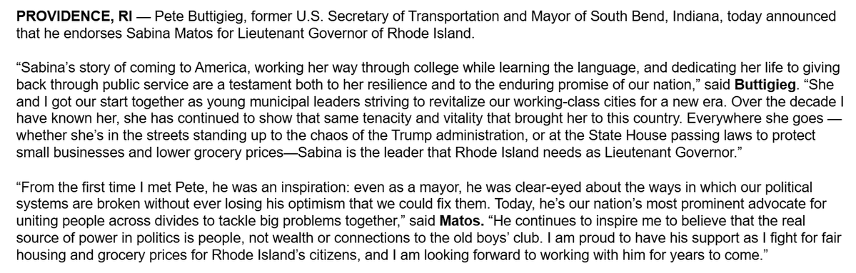 FitzProv's tweet photo. Former US Transportation Secretary @PeteButtigieg endorses @LGSabinaMatos in the Democratic primary for R.I. lieutenant governor https://t.co/oqXSKim9xC