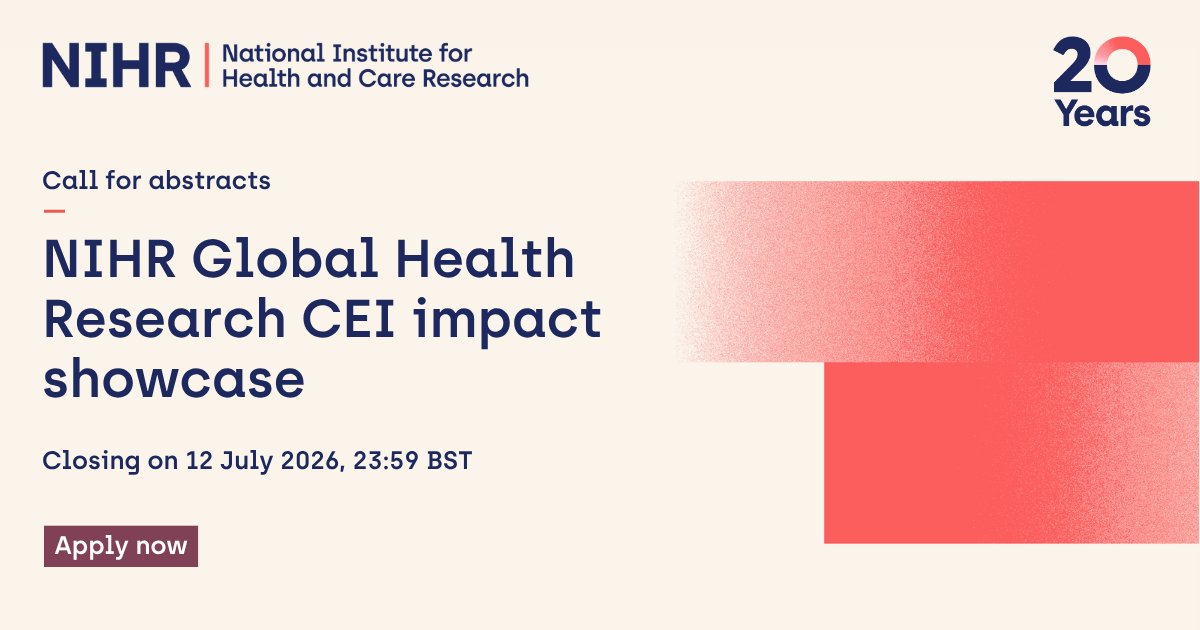 NIHRglobal's tweet photo. We invite NIHR Global Health Research programme teams to submit abstracts for our Community Engagement and Involvement (CEI) Impact Showcase, taking place online at 11am GMT on 19 November 2026.

Submit an abstract before 23:59 BST on 12 July 2026 ➡️ https://t.co/ZIC46vK2V6 https://t.co/KAqa8CRall