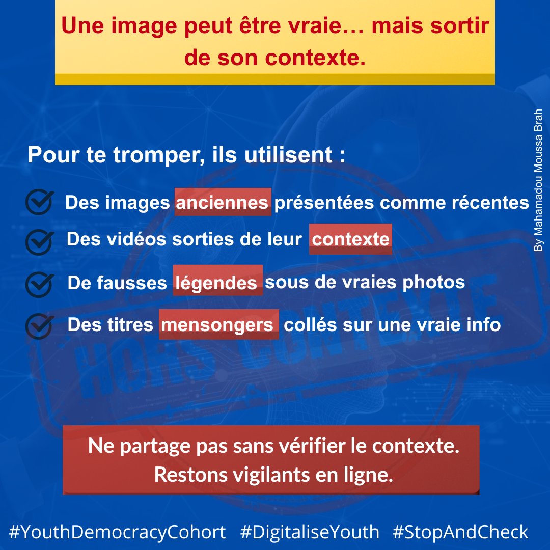 MahamadouBrah67's tweet photo. Une image vraie peut devenir une fausse information… quand elle est sortie de son contexte.

Des contenus anciens, des vidéos manipulées ou de fausses légendes sont utilisés chaque jour pour tromper et manipuler.

1/n https://t.co/pzfsomqMJN