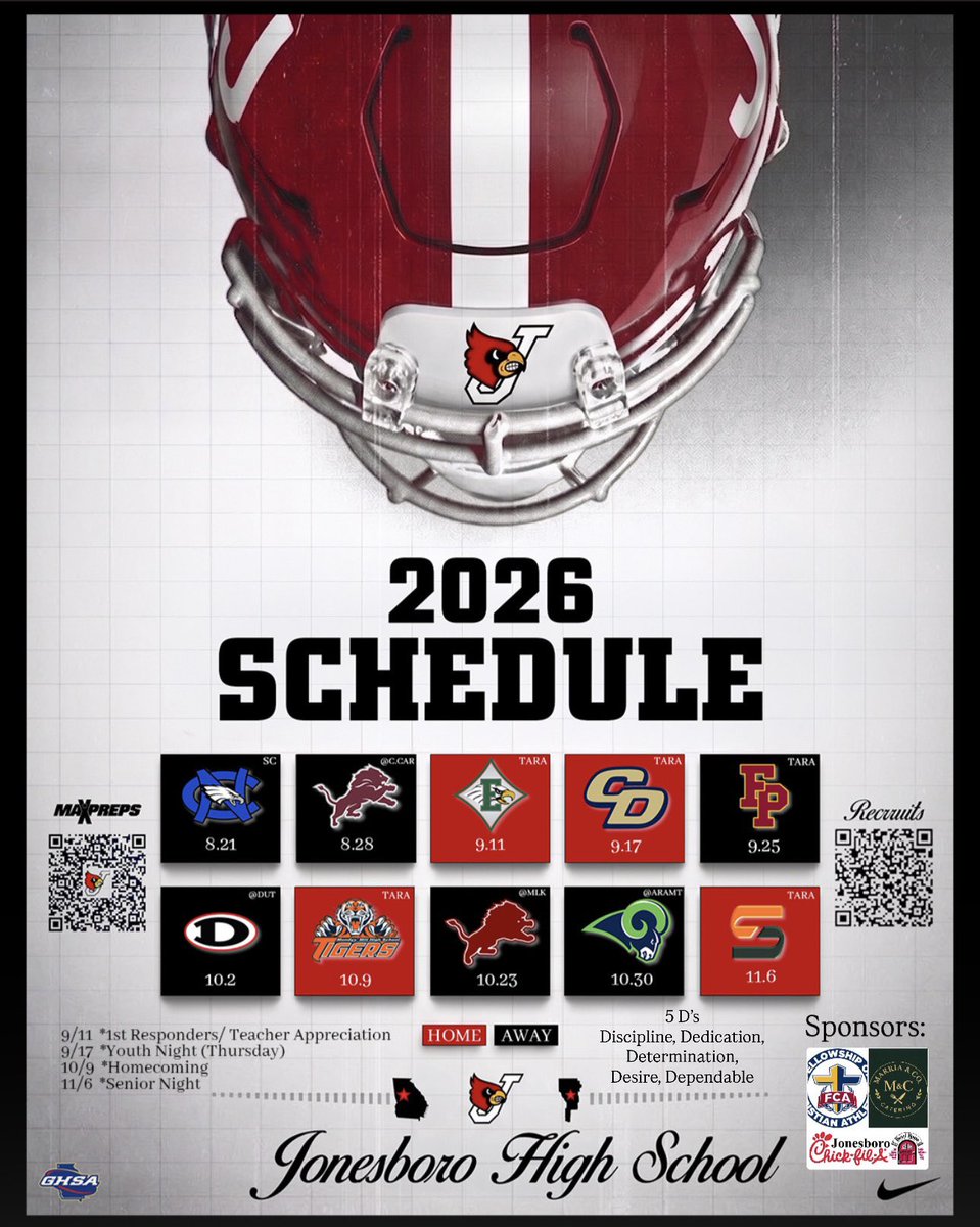 CoachCarmichEAL's tweet photo. JONESBORO HS 2026 🏈 SCHEDULE
8/7 - Scrimmage Game vs SATC
#JonesboroU🧬 #CardinalNation

Maxpreps🖇️:
https://t.co/Kp9HUNkJyJ

Recruits🖇️:
https://t.co/FXRSXyq4M7 https://t.co/z61OWKTHrC