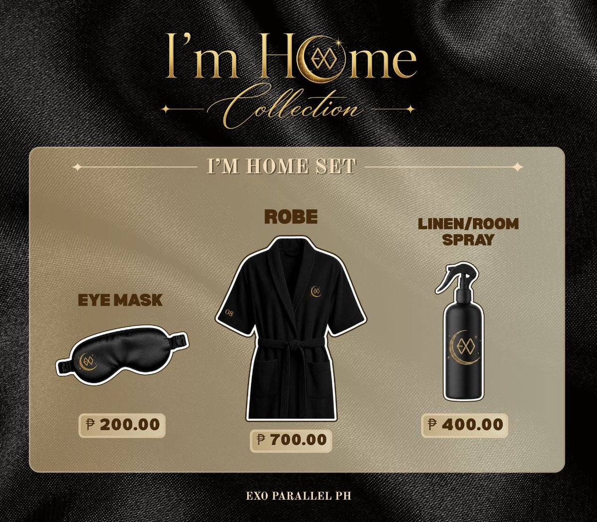 EXOParallelPH's tweet photo. Home looks different for everyone ☁️🤍

For some, it's a quiet morning or getting time to rest. For some, it's the familiar comfort of things that make difficult days feel a little lighter.

Because many of you asked, we're now offering individual items from our 🏠 I’M HOME Collection! 

☁️ Robe - PHP700
💤 Eye Mask - PHP200
✨ Room/Linen Spray - PHP400

Choose your favorite comfort item or collect the pieces that feel most like HOME to you, just like how #EXO is to us 🫶

🛒 GRAB IT FROM HERE: https://t.co/3NRo4RYSN1

Thank you for supporting our fundraising project and helping us continue creating meaningful fan initiatives for PHIXOS 🤍

All proceeds will go toward fundraising for our EXhOrizon Pre-Con Activities and contributing to @ForEXO_mnl's IMPERIUM Fundraising initiative.